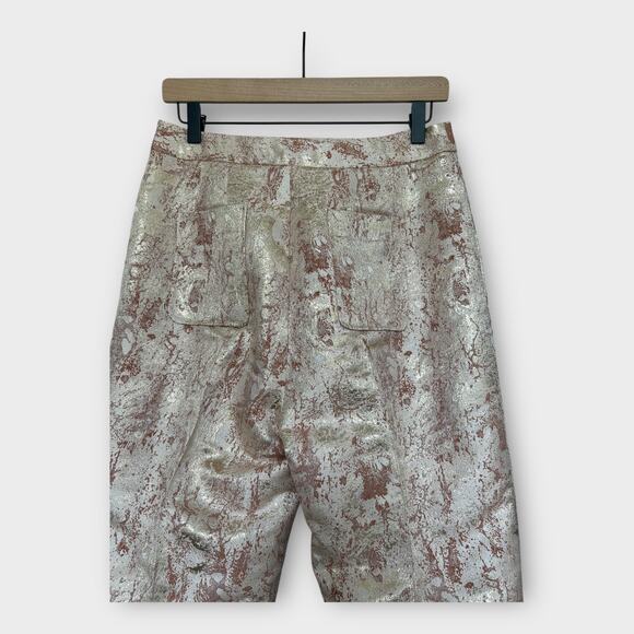 FIGUE Sioban Bronze Gold Metallic Brocade Straight Leg Trouser Dress Pants 8 - Picture 8 of 13